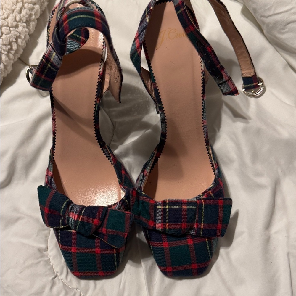🪲 RARE J. Crew Harlow Plaid and Glitter Heels Plaid Festive holiday 10.5 - Picture 3 of 14